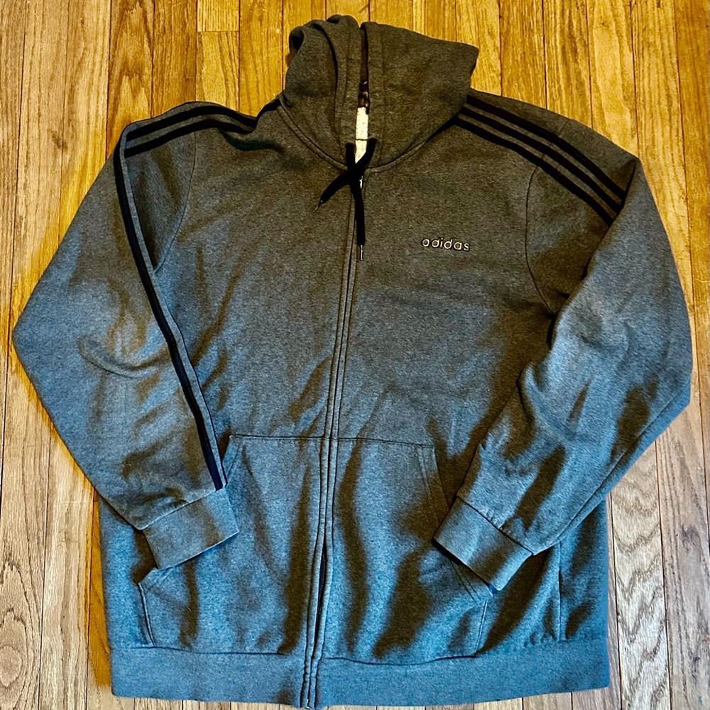 Adidas Men's Gray Full Zip Up Hoodie Sweater